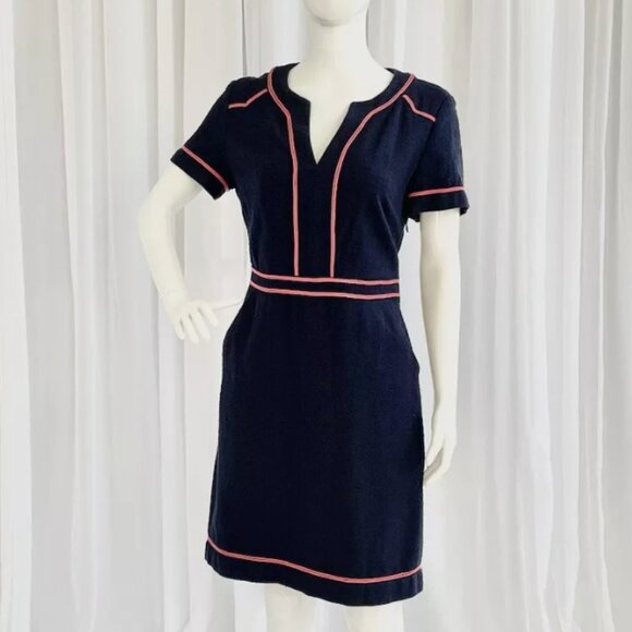 Boden Tilda Navy Pink Shift Textured Career Dress Sz 8 - Picture 1 of 7